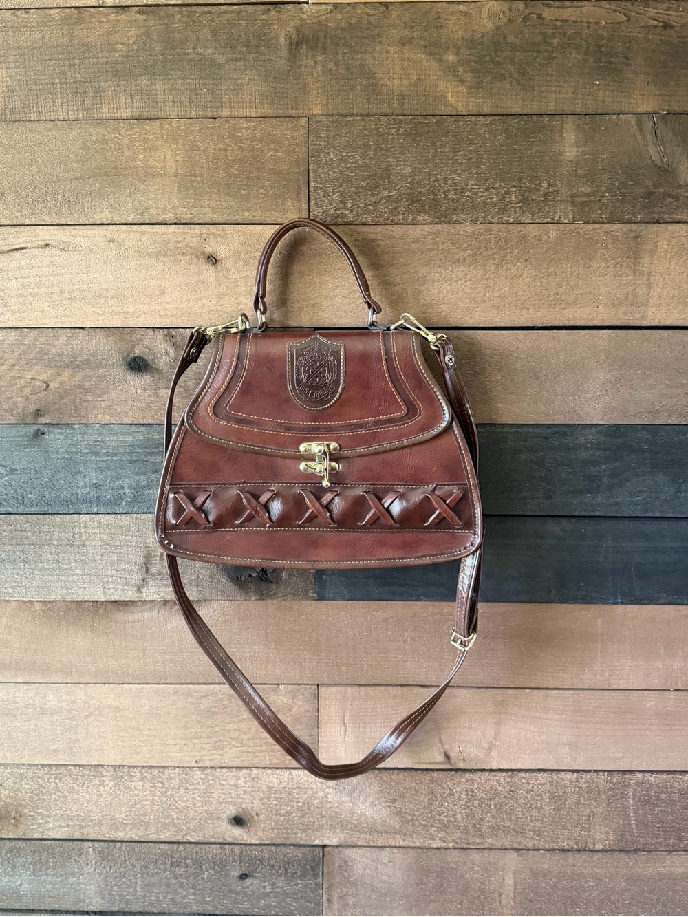 Vintage 70s Brown Top Handle Crossbody Satchel Bag Made In Korea - Picture 9 of 10